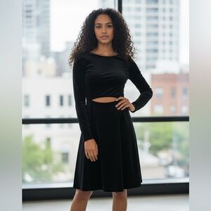 Susana Monaco Black Long Sleeve Cut Out Mini Dress XS | Stretch Jersey LBD NWOT